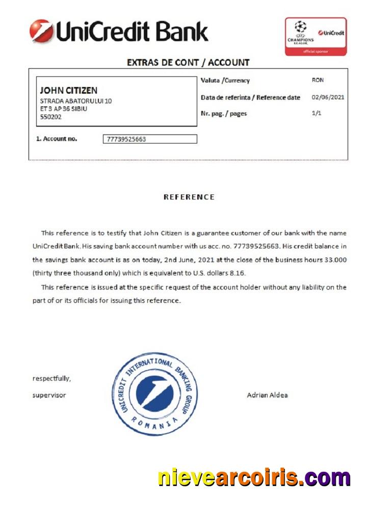 Romania UniCredit bank reference